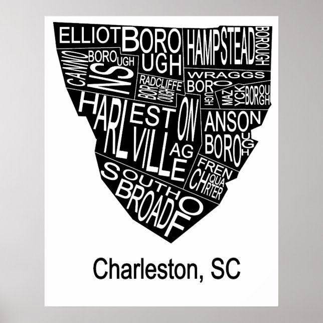 Typographic Map of Charleston Negative Poster (Framsidan)