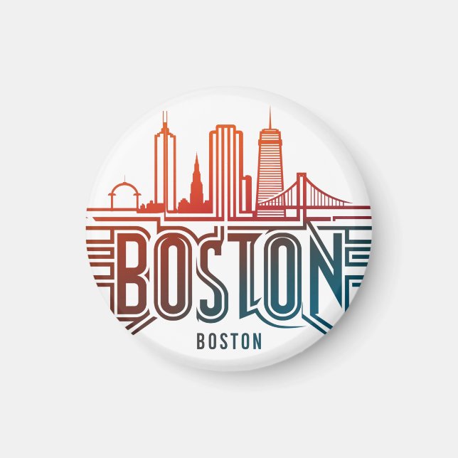 Typography Boston City Skyline Magnet (Framsidan)