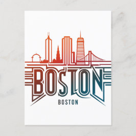 Typography Boston City Skyline Vykort