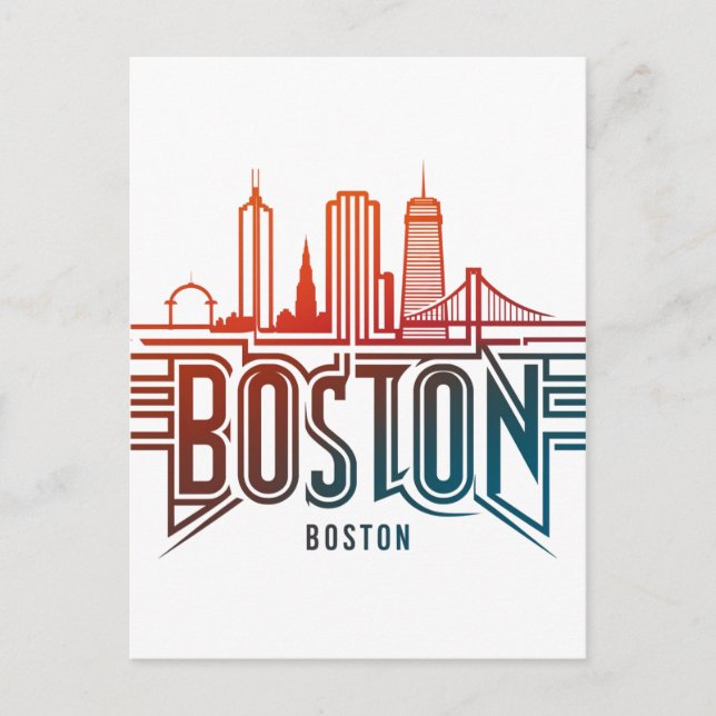 Typography Boston City Skyline Vykort (Framsida)
