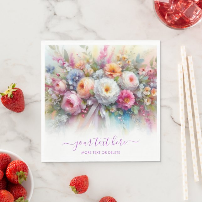 Typography Custom Text Aquarell Floral Luncheon Pappersservett (Insitu)