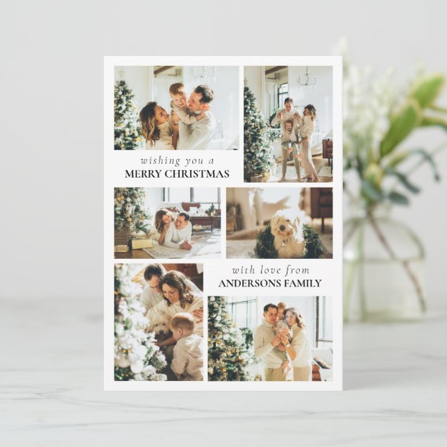 Typography Family Photo Collage Christmas Card Julkort (Stående Fram)