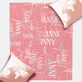 Typography Girl Namn Mönster Rosa Fleece Blanket