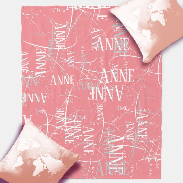 Typography Girl Namn Mönster Rosa Fleece Blanket (Skapare uppladdad)