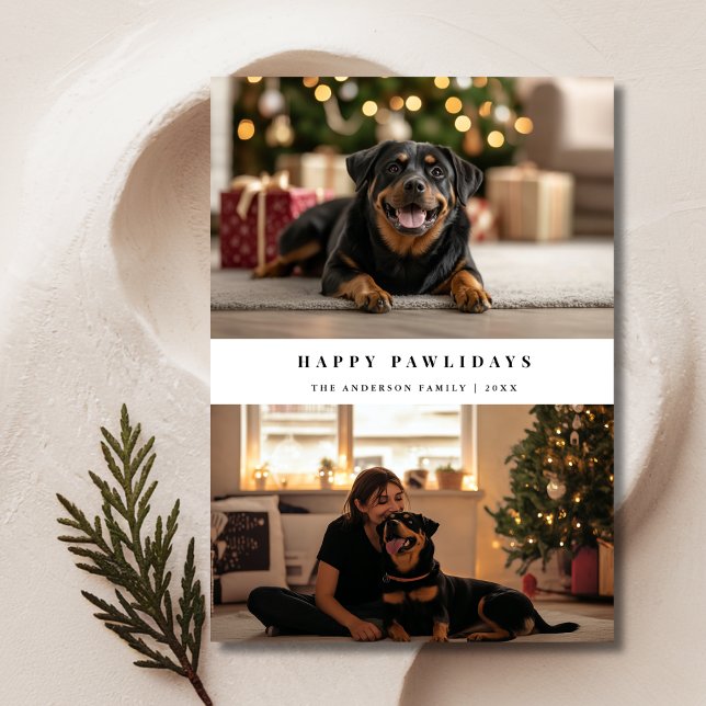 Typography Happy Pawlidays Pet Dog Christmas Photo Julkort (Skapare uppladdad)