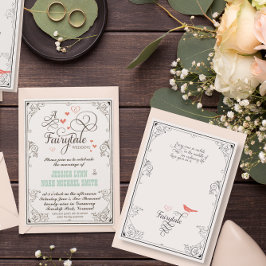 Typography Hearts Mint och Coral FairyTale Bröllop Inbjudningar