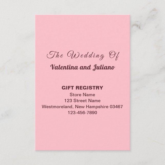 Typography Pink Wedding Gift Registry Portrait Tilläggskort (Framsida)