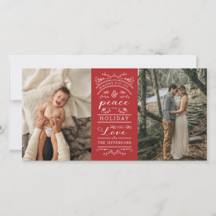 Typography Red Joy och Peace this Helgdag Photo Julkort