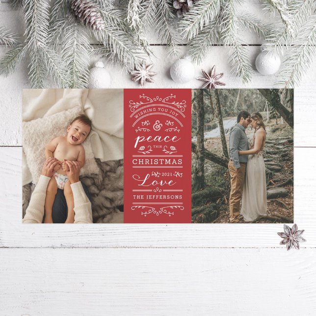 Typography Red Joy och Peace this jul Photo Julkort (Skapare uppladdad)