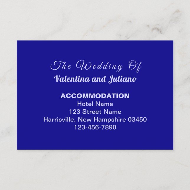 Typography Style Dark Blue Wedding Accommodation Tilläggskort (Framsida)