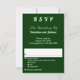 Typography Style Dark Green Portrait Wedding RSVP OSA Kort