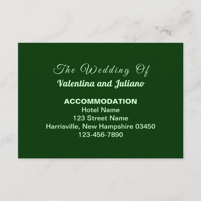 Typography Style Dark Green Wedding Accommodation Tilläggskort (Framsida)