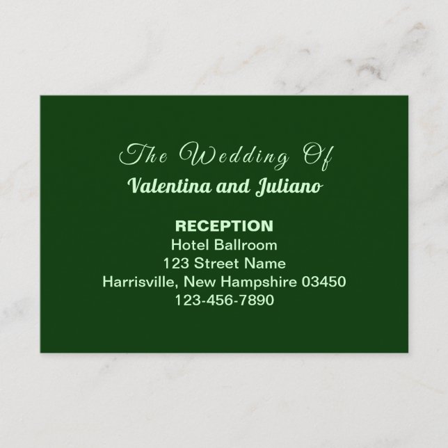 Typography Style Dark Green Wedding Reception Tilläggskort (Framsida)