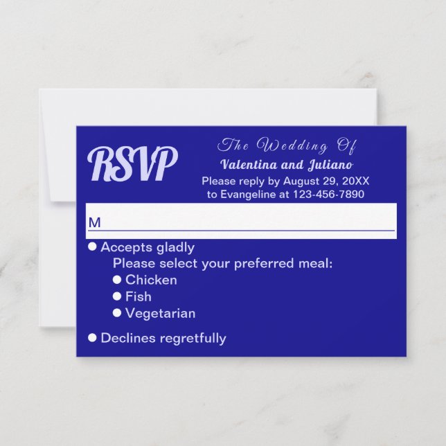 Typography Style Minimalist Dark Blue Wedding RSVP OSA Kort (Framsida)