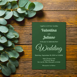 Typography Style Minimalist Dark Green Wedding Inbjudningar