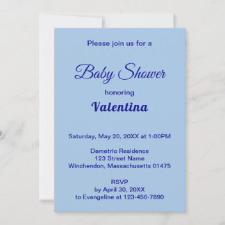 Typography Style Minimalist Light Blue Baby Shower Inbjudningar