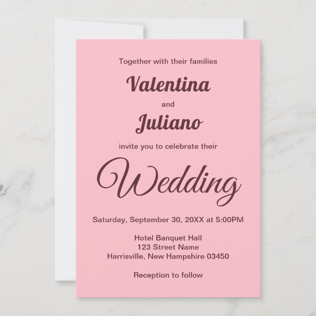 Typography Style Minimalist Pink Wedding Inbjudningar (Framsida)