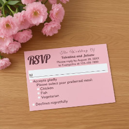 Typography Style Minimalist Pink Wedding RSVP OSA Kort