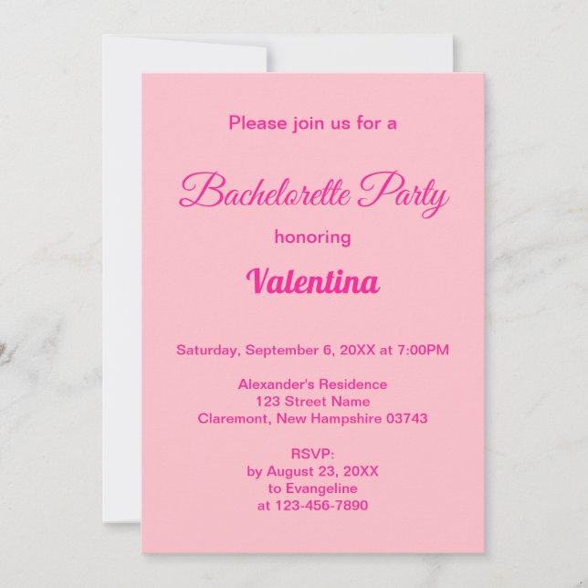 Typography Style Pink Bachelorette Party Inbjudningar (Framsida)