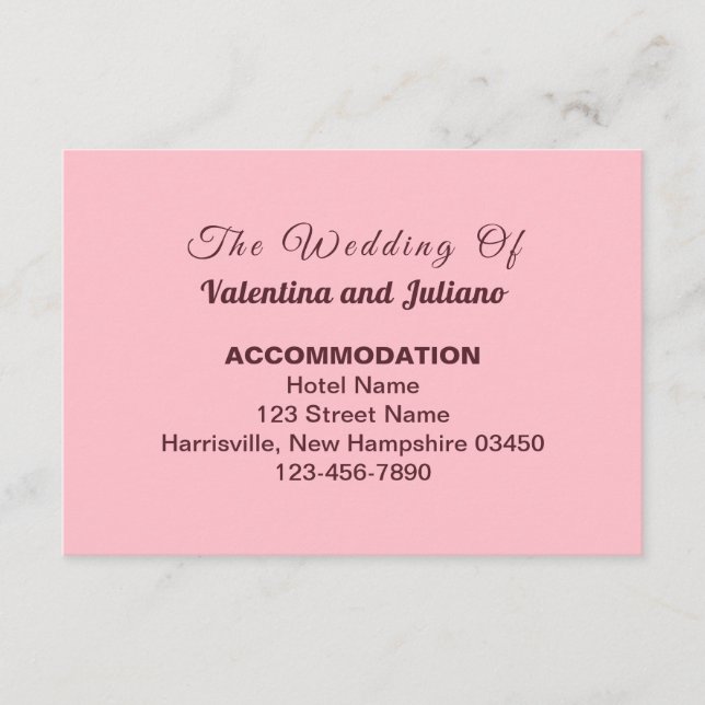 Typography Style Pink Wedding Accommodation Tilläggskort (Framsida)