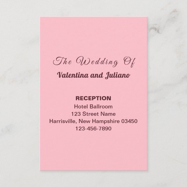 Typography Style Pink Wedding Reception Portrait Tilläggskort (Framsida)