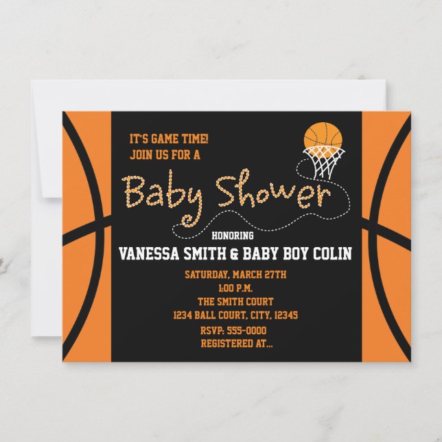 TYPSNITT FÖR BASKETBOLL BABYSHOWER FEST INVITATION INBJUDNINGAR (Framsida)
