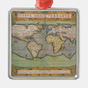 Typus Orbis Terrarum, karta av världen Julgransprydnad Metall