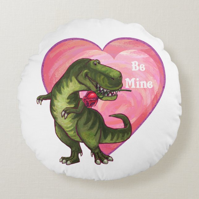 Tyrannosaurus Alla hjärtans dag Rund Kudde (Framsidan)