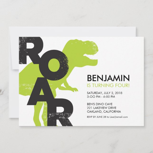 Tyrannosaurus Dinosaur Födelsedagsfest inbjudan (Framsida)