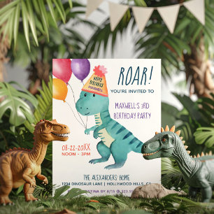 Tyrannosaurus Dinosaur Roar Barns födelsedag Inbjudningar