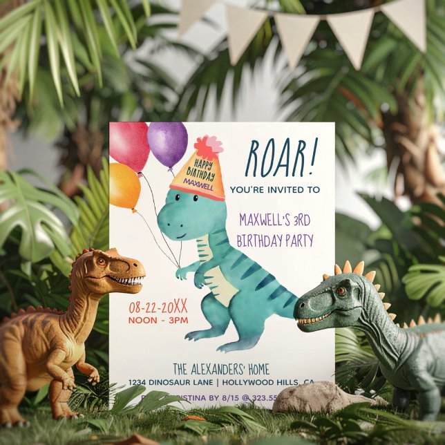 Tyrannosaurus Dinosaur Roar Barns födelsedag Inbjudningar (Skapare uppladdad)
