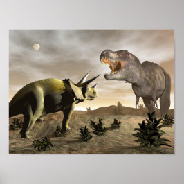 Tyrannosaurus groaring vid triceratops - 3D-render Poster