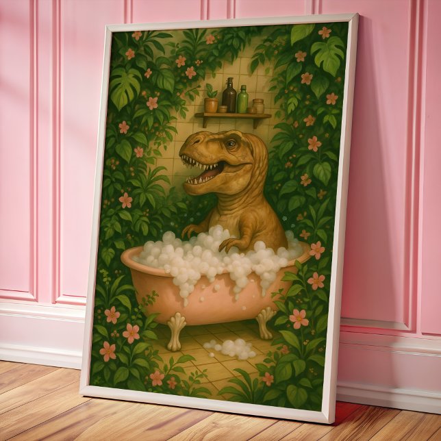Tyrannosaurus in Bath Tub Wall Art Poster Skriv ut (Skapare uppladdad)
