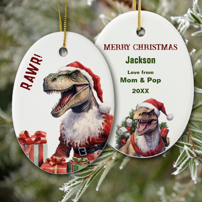 Tyrannosaurus Jultomten jul Julgransprydnad Keramik (Skapare uppladdad)