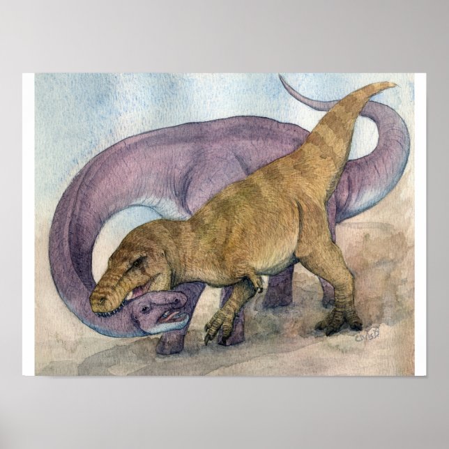 Tyrannosaurus och Alamosaurus Print Poster (Framsidan)