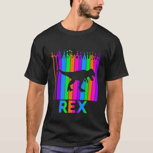Tyrannosaurus Rex Animal Rainbow Bubble with Silho T Shirt (Framsida)
