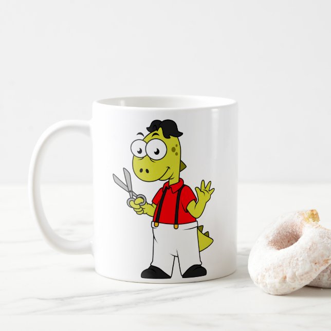 Tyrannosaurus Rex Barber med saxar. Kaffemugg (Med munk)