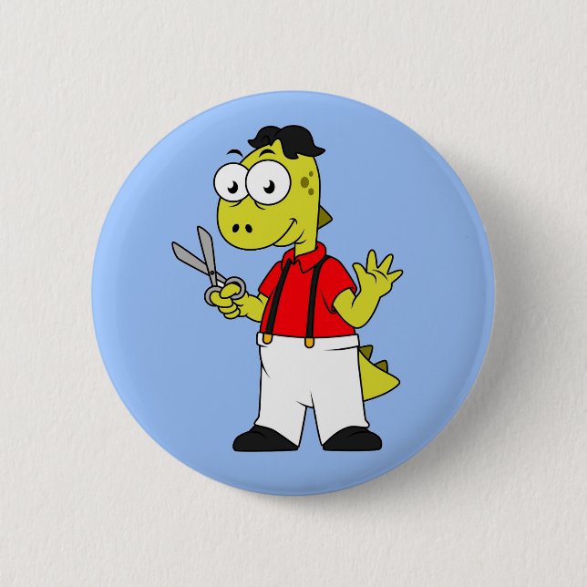 Tyrannosaurus Rex Barber med saxar. Knapp (Framsida)