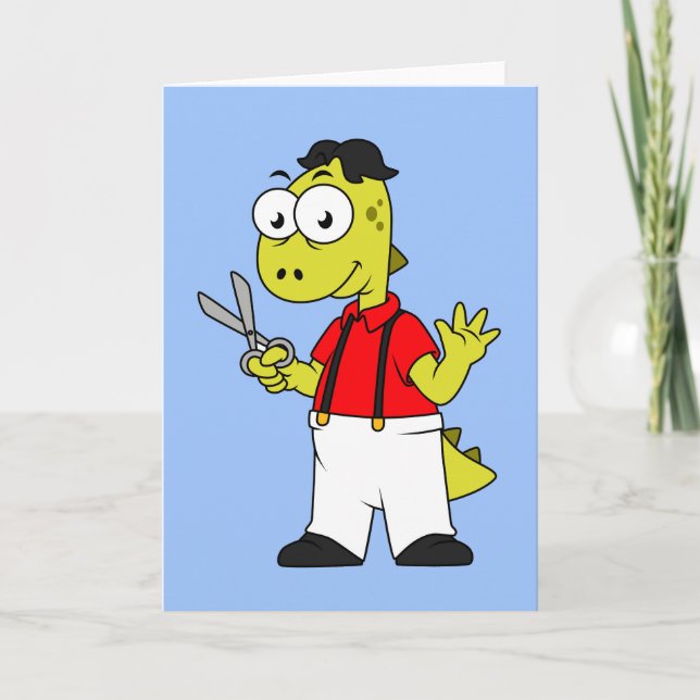 Tyrannosaurus Rex Barber med saxar. Kort (Framsida)