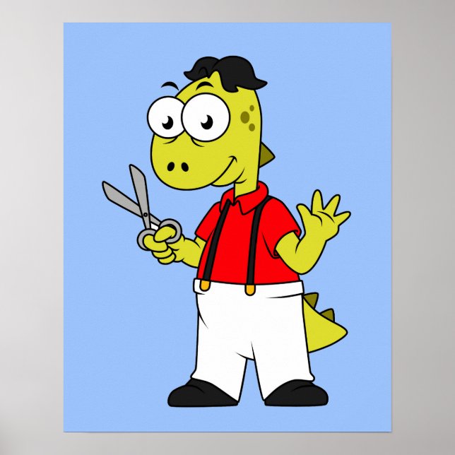 Tyrannosaurus Rex Barber med saxar. Poster (Framsidan)