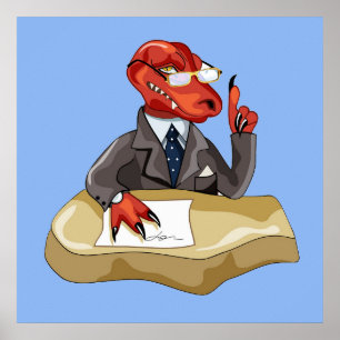 Tyrannosaurus Rex Chef Sitta vid ett bord. 2 Poster