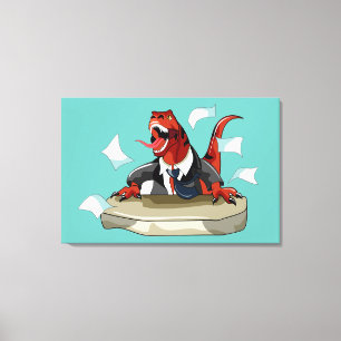 Tyrannosaurus Rex Chef Sitta vid ett bord. Canvastryck