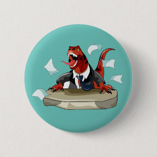 Tyrannosaurus Rex Chef Sitta vid ett bord. Knapp