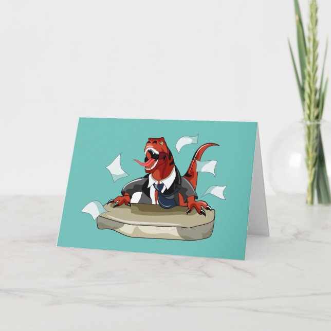 Tyrannosaurus Rex Chef Sitta vid ett bord. Kort (Framsida)