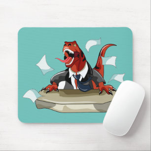 Tyrannosaurus Rex Chef Sitta vid ett bord. Musmatta