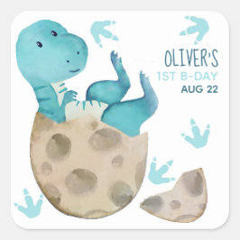 Tyrannosaurus Rex Dinosaur Boy 1st Birthday Party Fyrkantigt Klistermärke