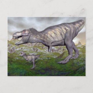 Tyrannosaurus rex dinosaur morsa och baby-3D rende Vykort