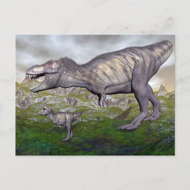 Tyrannosaurus rex dinosaur morsa och baby-3D rende Vykort (Framsida)