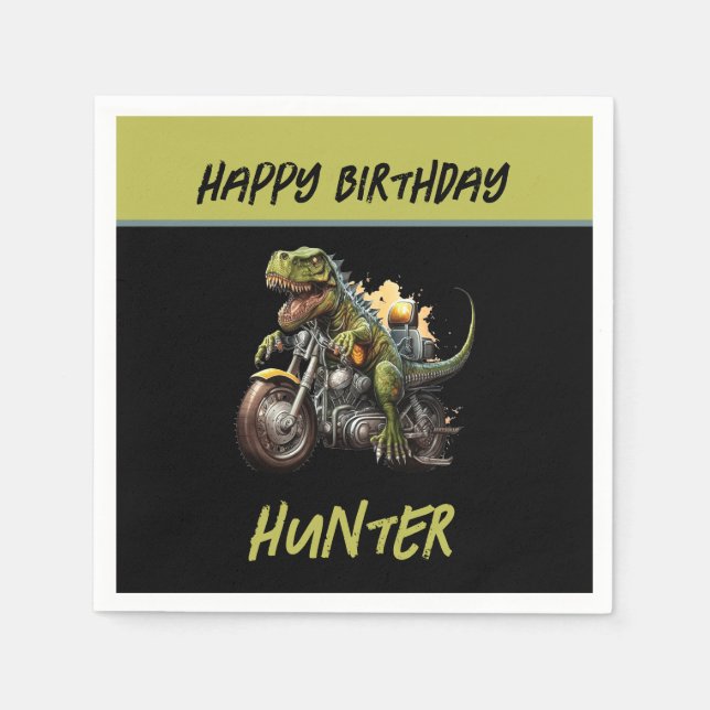 Tyrannosaurus Rex Dinosaur Motorcykel Birthday Pappersservett (Framsidan)