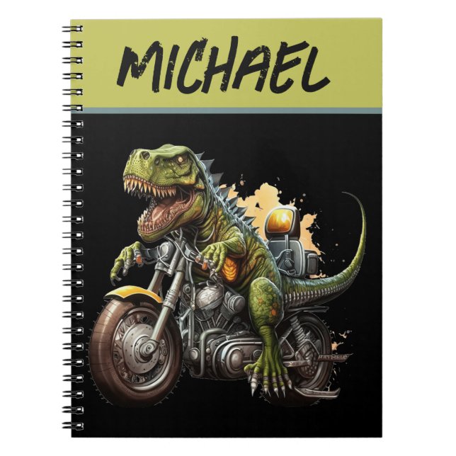 Tyrannosaurus Rex Dinosaur Riding a Motorcykel Anteckningsbok (Framsidan)